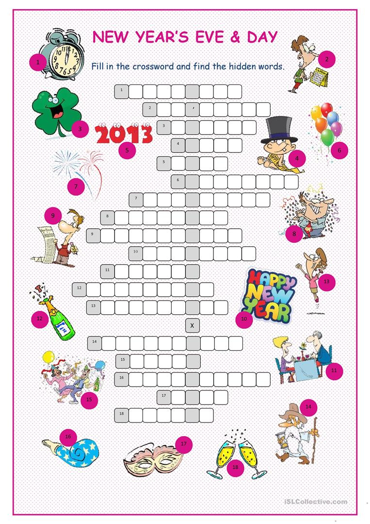 New Year&amp;#039;s Eve &amp;amp;day Crossword Puzzle Worksheet - Free Esl Printable - New Year Crossword Puzzle Printable