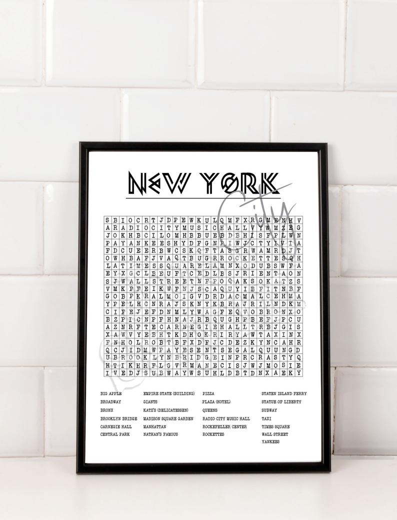 New York City Crossword Word Search Printable Art Digital | Etsy - 50 States Crossword Puzzle Printable