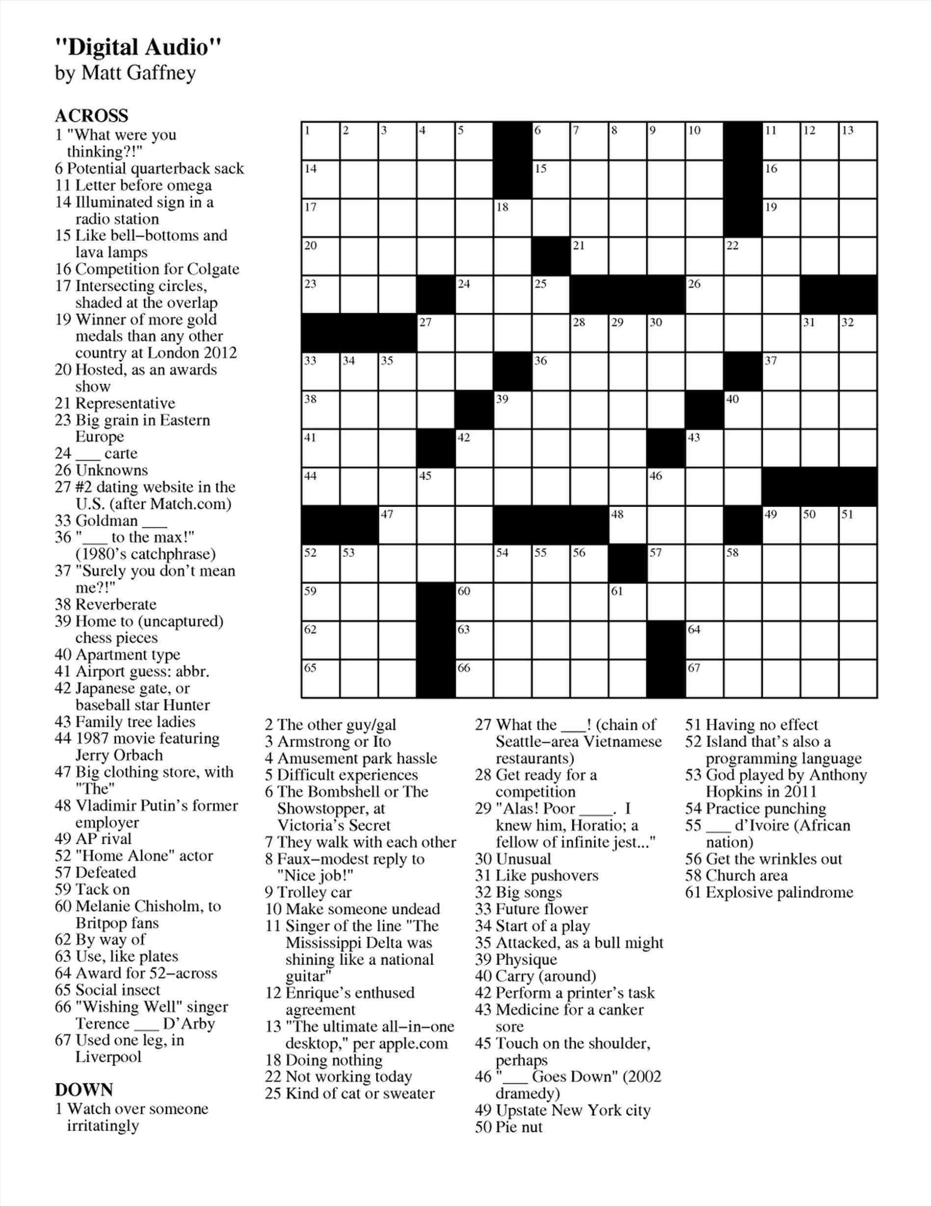 free printable daily crossword puzzles