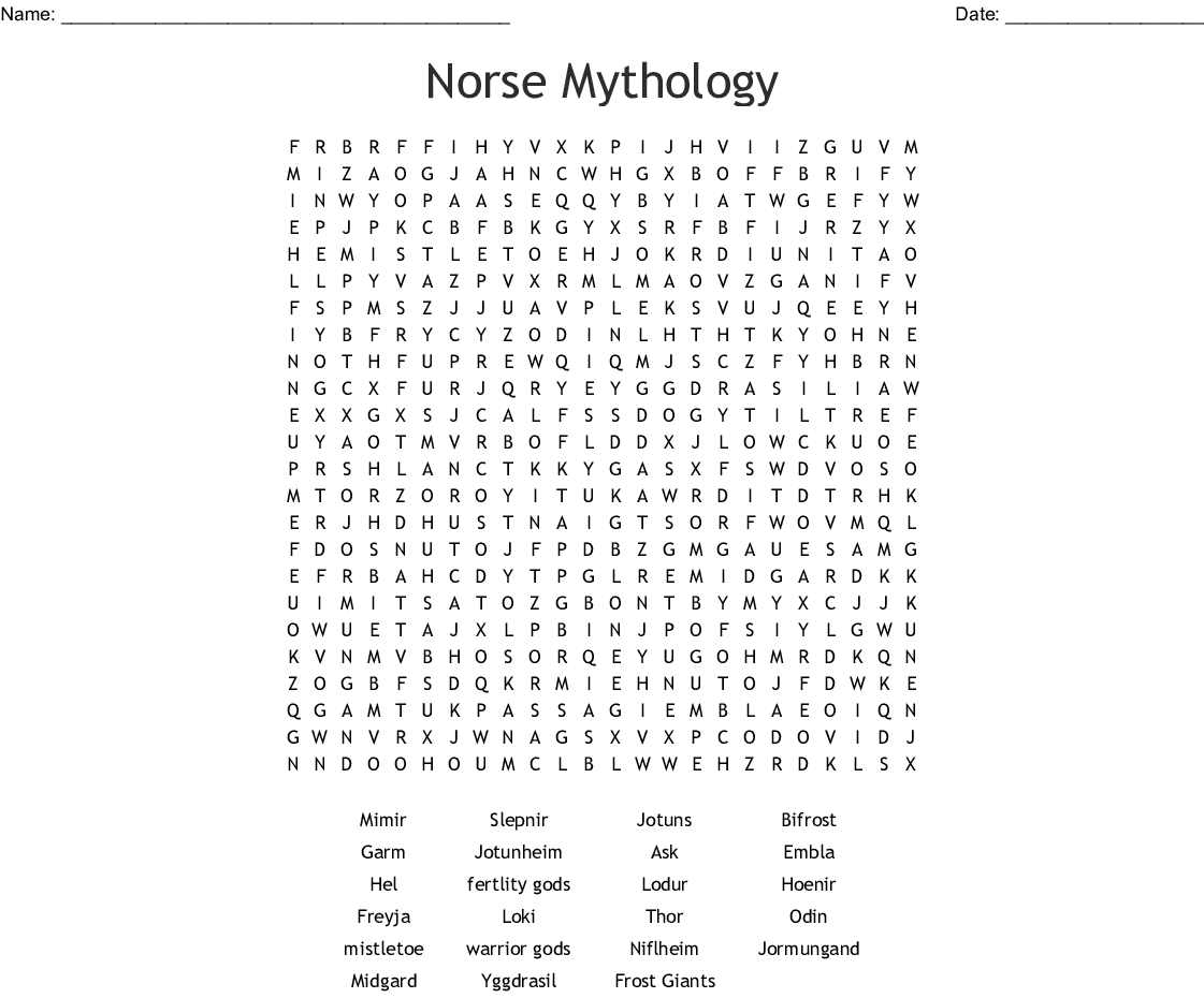 Norse Mythology Word Search - Wordmint - Printable Viking Crosswords
