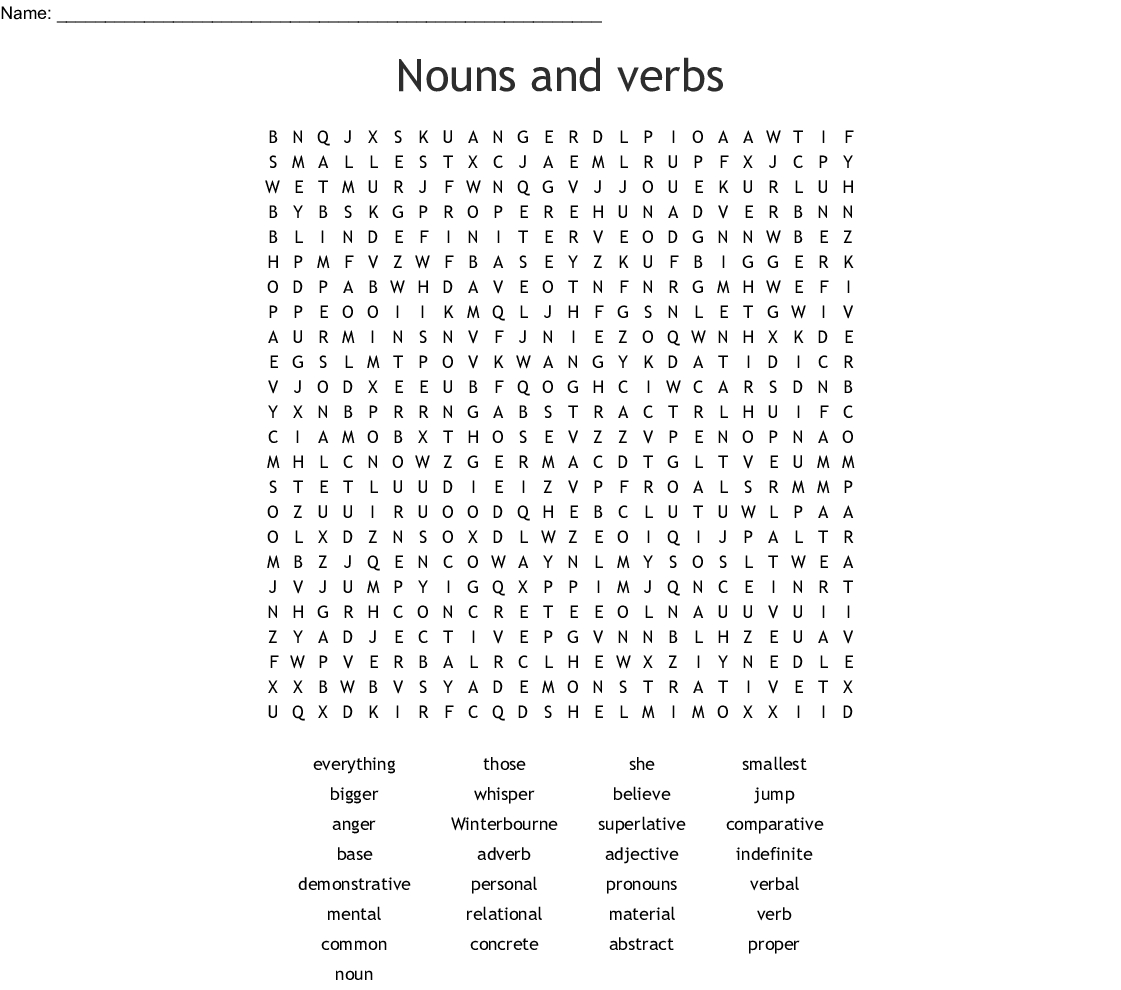 Nouns And Verbs Word Search - Wordmint - Printable Word Search Puzzles Verbs