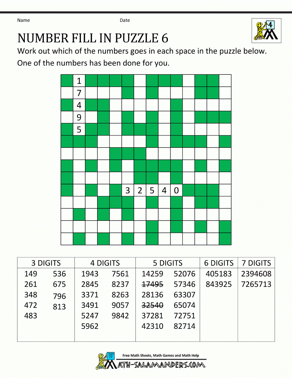 Number Fill In Puzzles Crosswords Crossword Puzzle ...