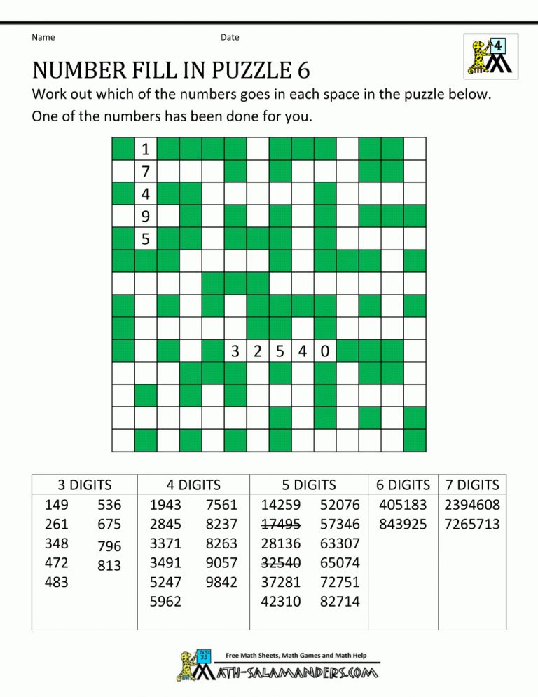 printable number fill in crosswords