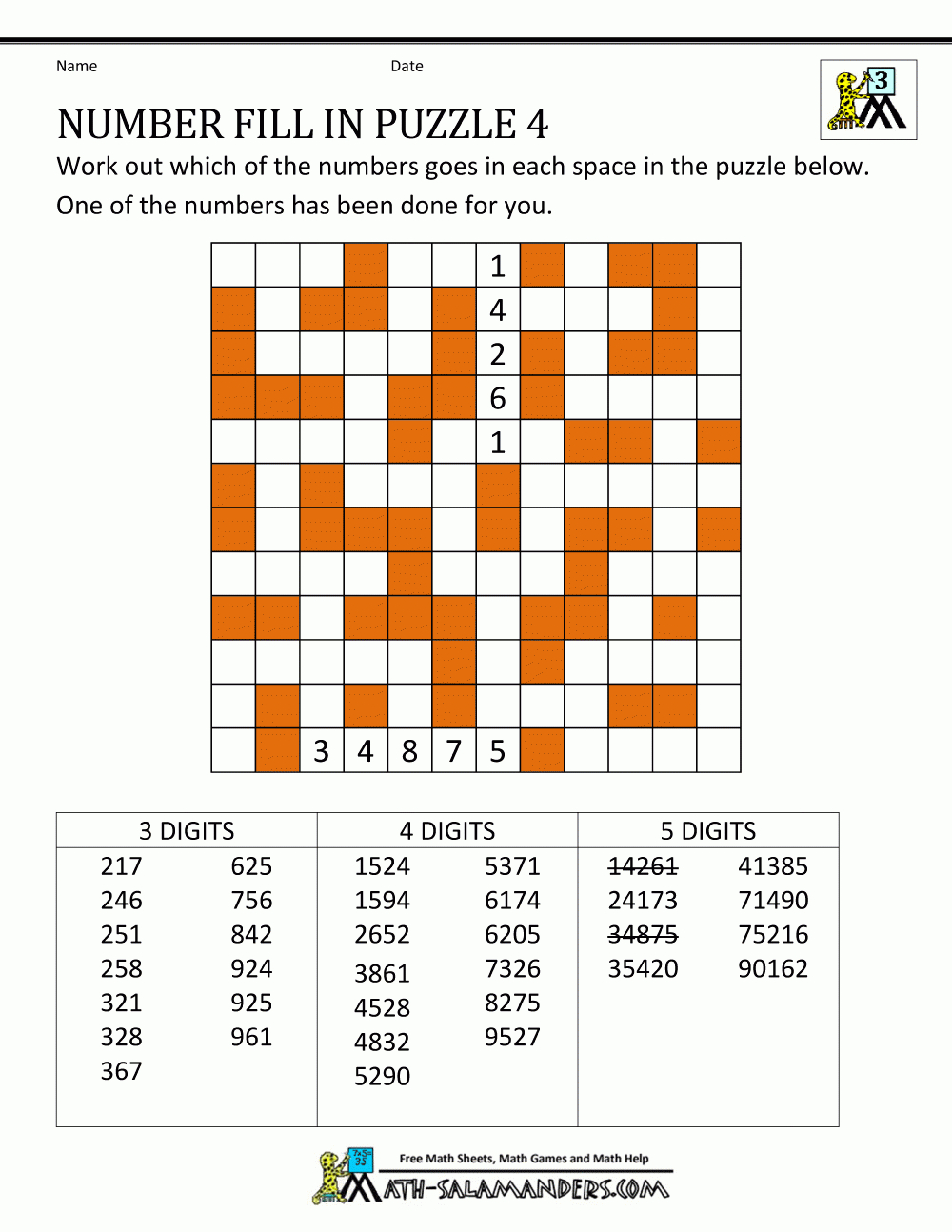 Number Fill In Puzzles Printable Free