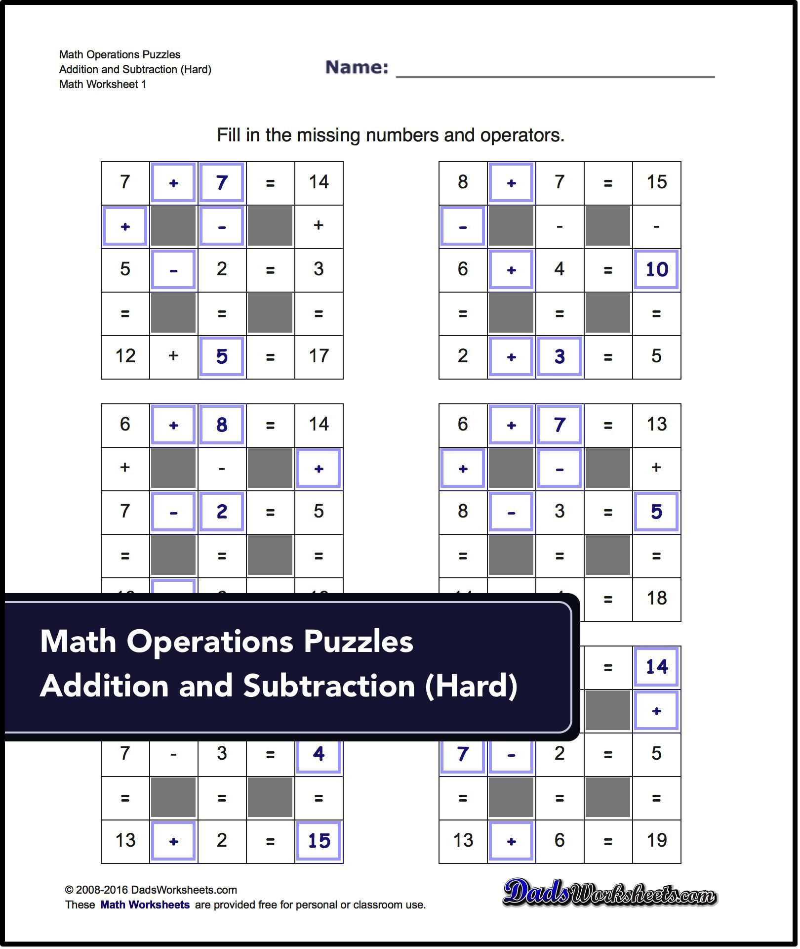 Number Grid Puzzles For Math Operations Puzzles: Addition And - Printable Grid Puzzles