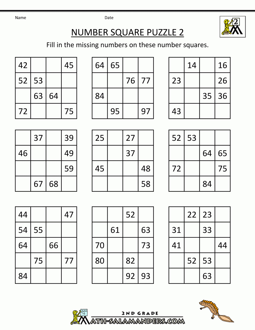 Number Square Puzzles - Printable Number Puzzle
