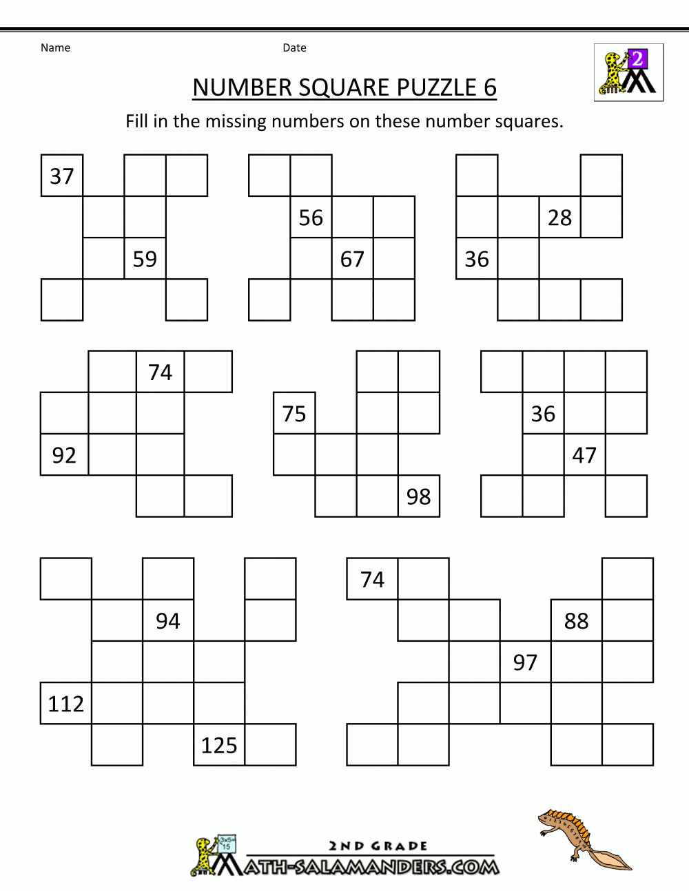 Number Square Puzzles - Printable Number Puzzles Ks1