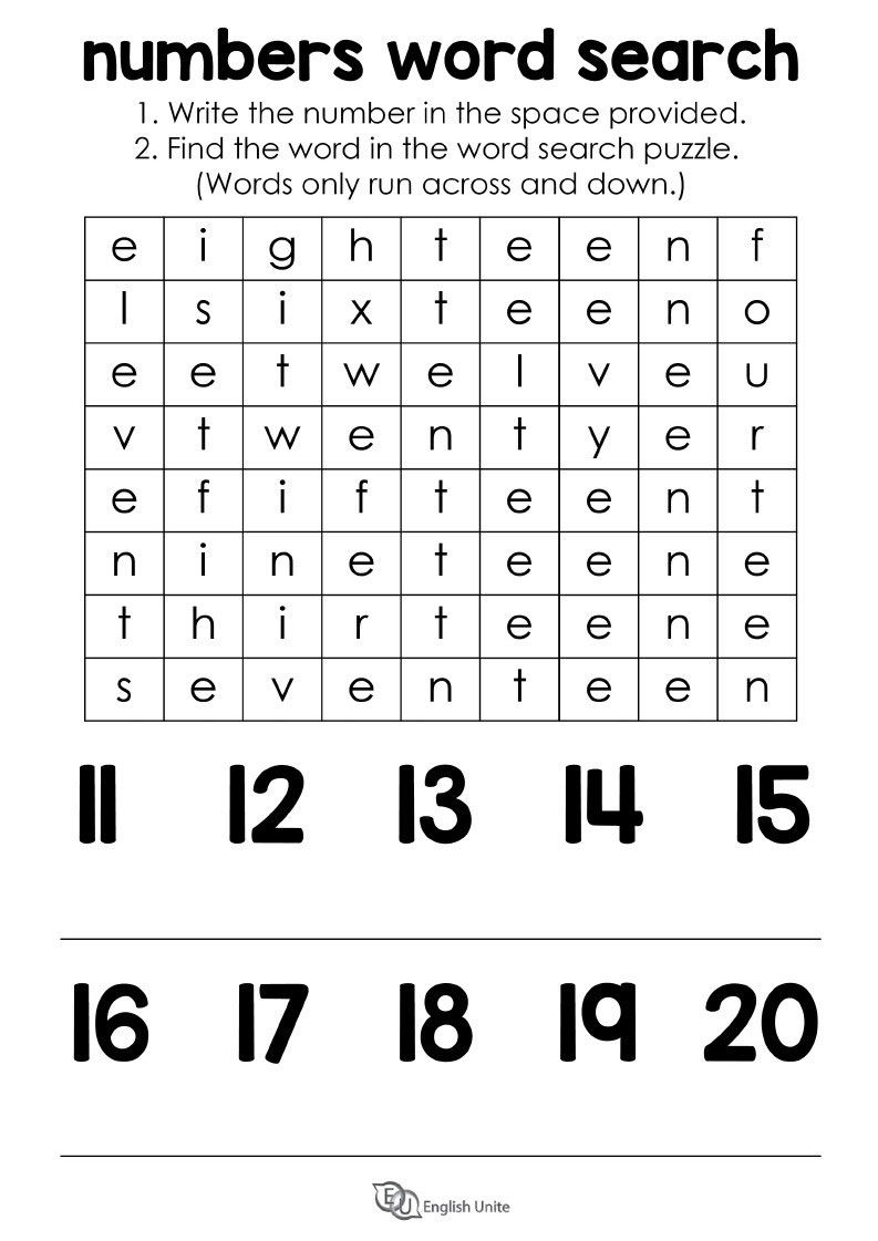Numbers 11 - 20 Word Search Puzzle | Printable Gamez | Number Words - Printable Marathi Crossword Puzzles Download