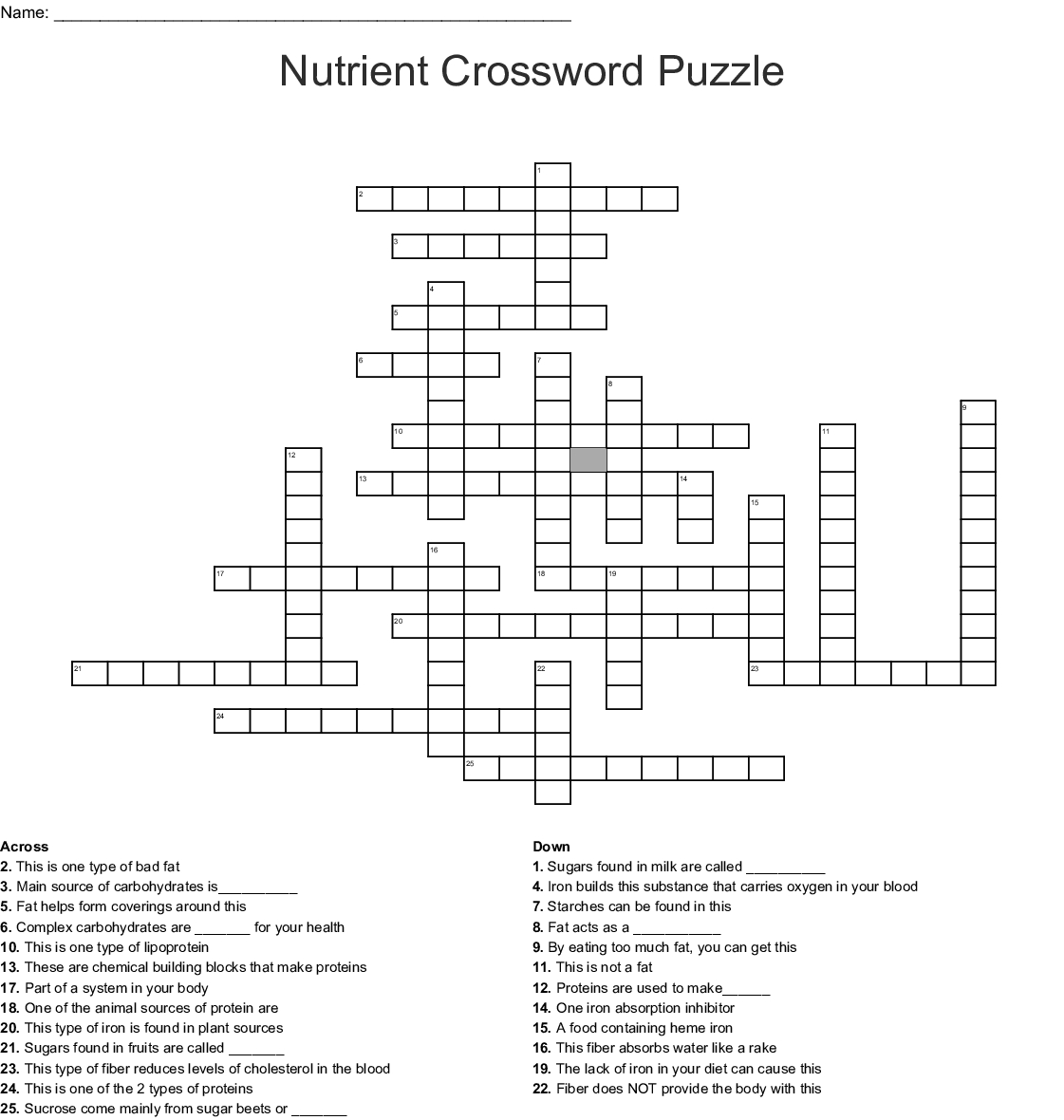 Nutrient Crossword Puzzle Crossword - Wordmint - Nutrition Printable Puzzle
