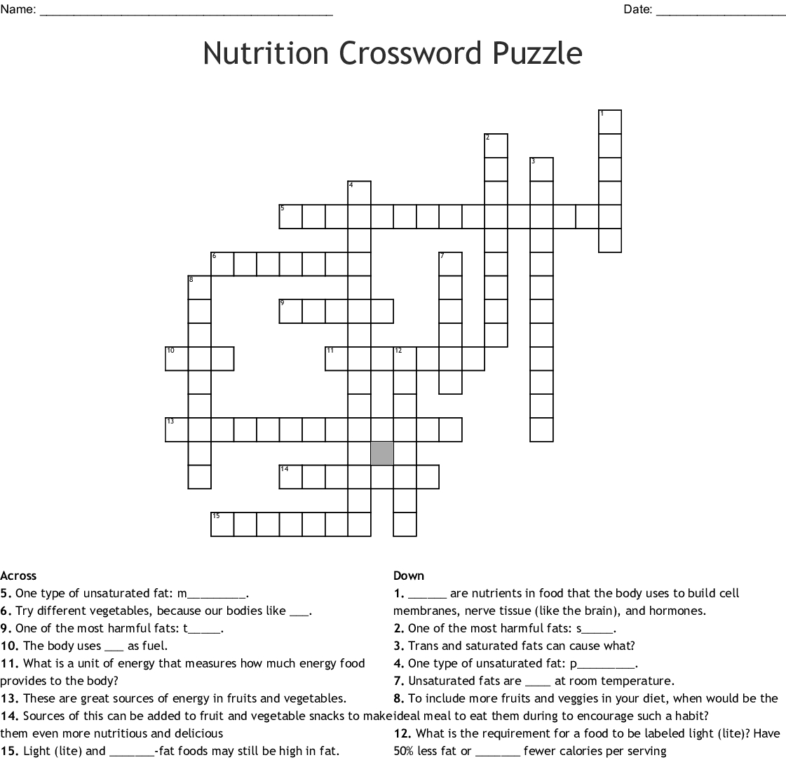 Nutrition Crossword Puzzle Crossword - Wordmint - Printable Nutrition Puzzles For Adults