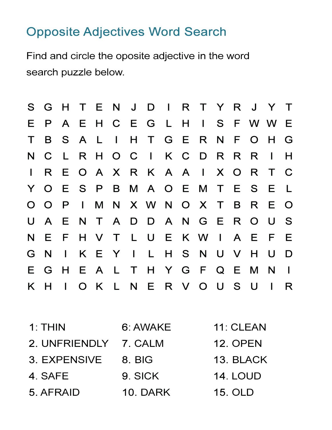 Opposite Adjectives Word Search Puzzle - All Esl - Printable Opposite Puzzles