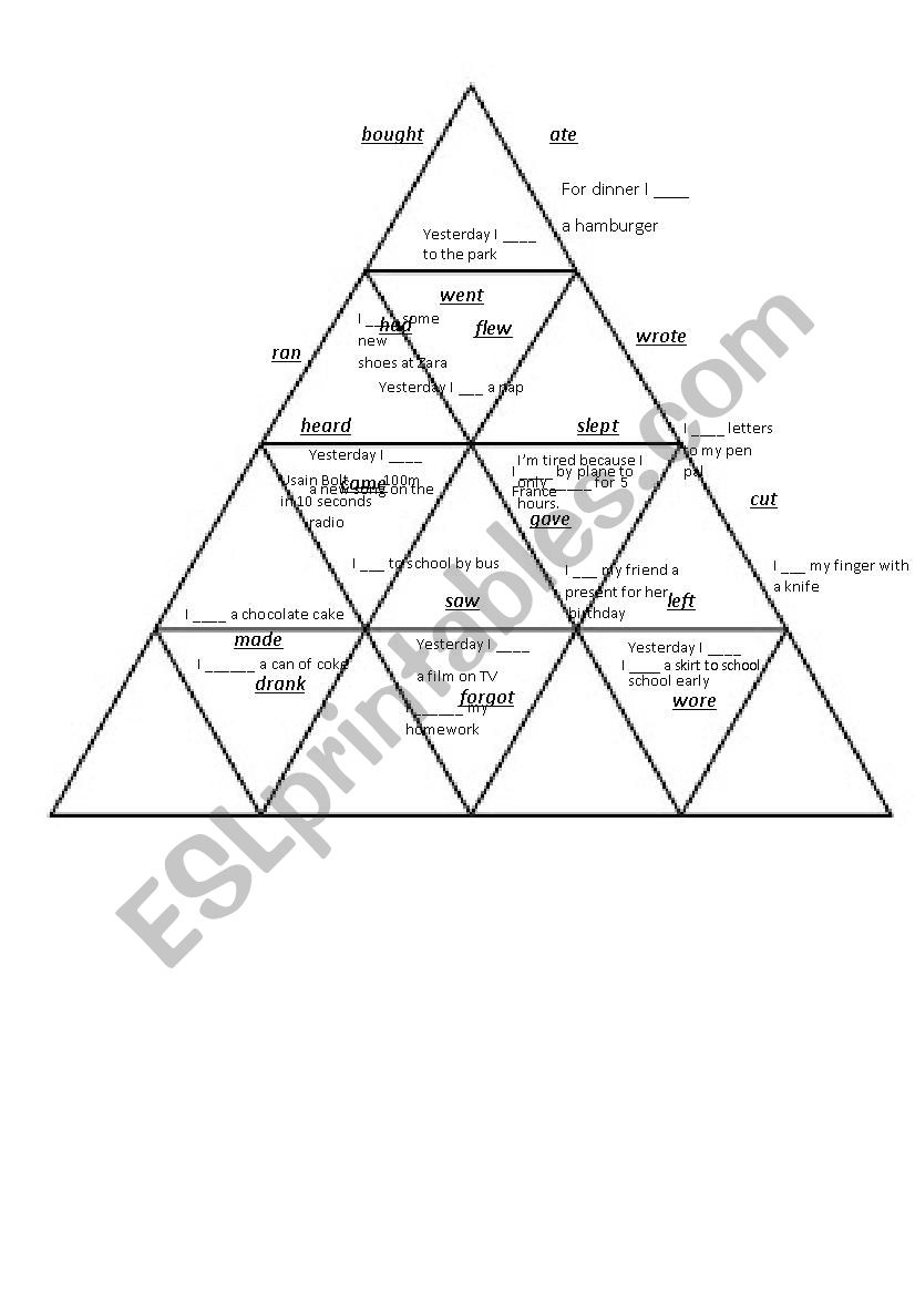 Past Simple Irregular Verbs Puzzle Tarsia - Esl Worksheetshivvers - Printable Tarsia Puzzle