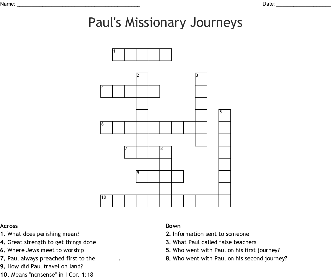 Paul #39 s Missionary Journeys Crossword Wordmint Printable Crossword