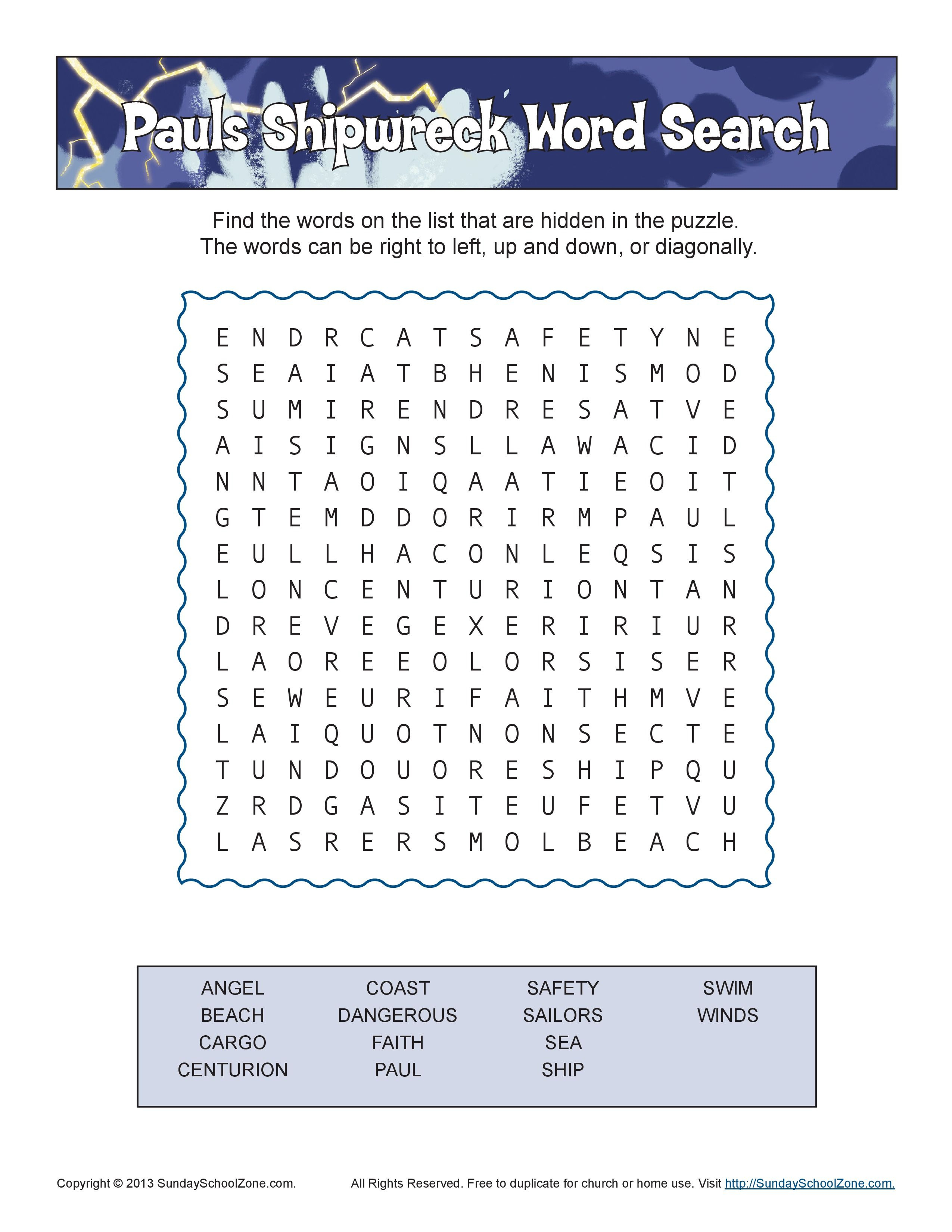 Paul&amp;#039;s Shipwreck Word Search | Bible Class | Bible School Crafts - Printable Bible Crossword Puzzle The Apostle Paul Answers