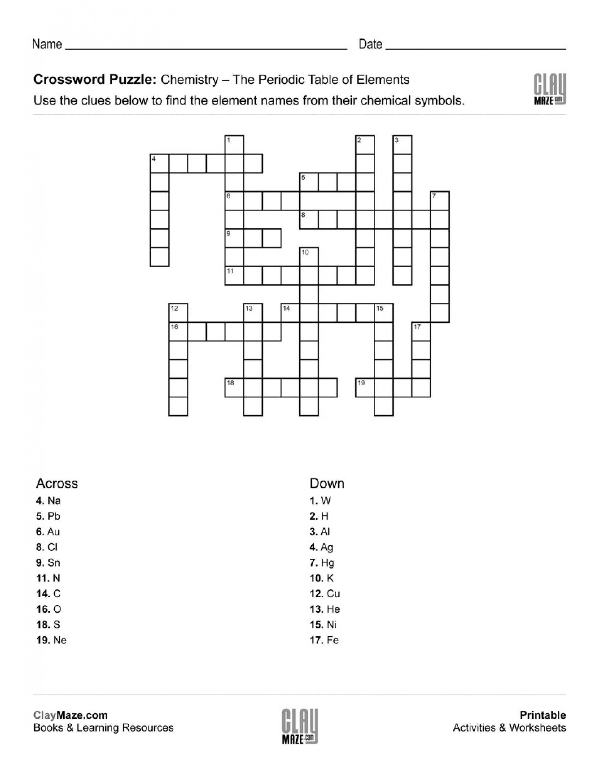 Periodic Table Crossword Puzzle Pdf New Chemistry Periodic Table - Printable Crossword Puzzle Book Pdf