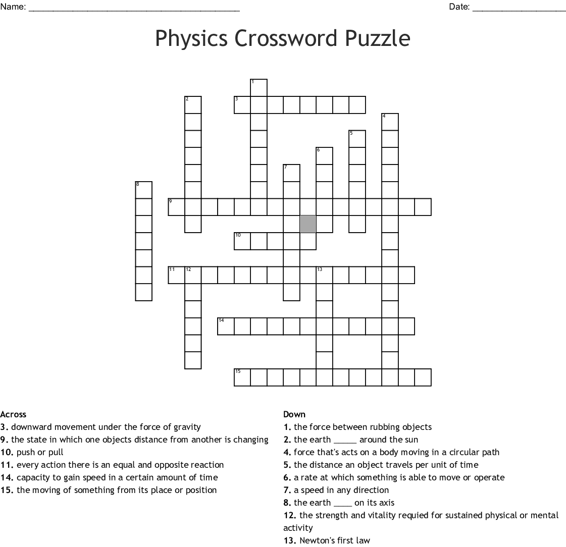 Physics Crossword Puzzles Printable With Answers Printable Crossword Puzzles