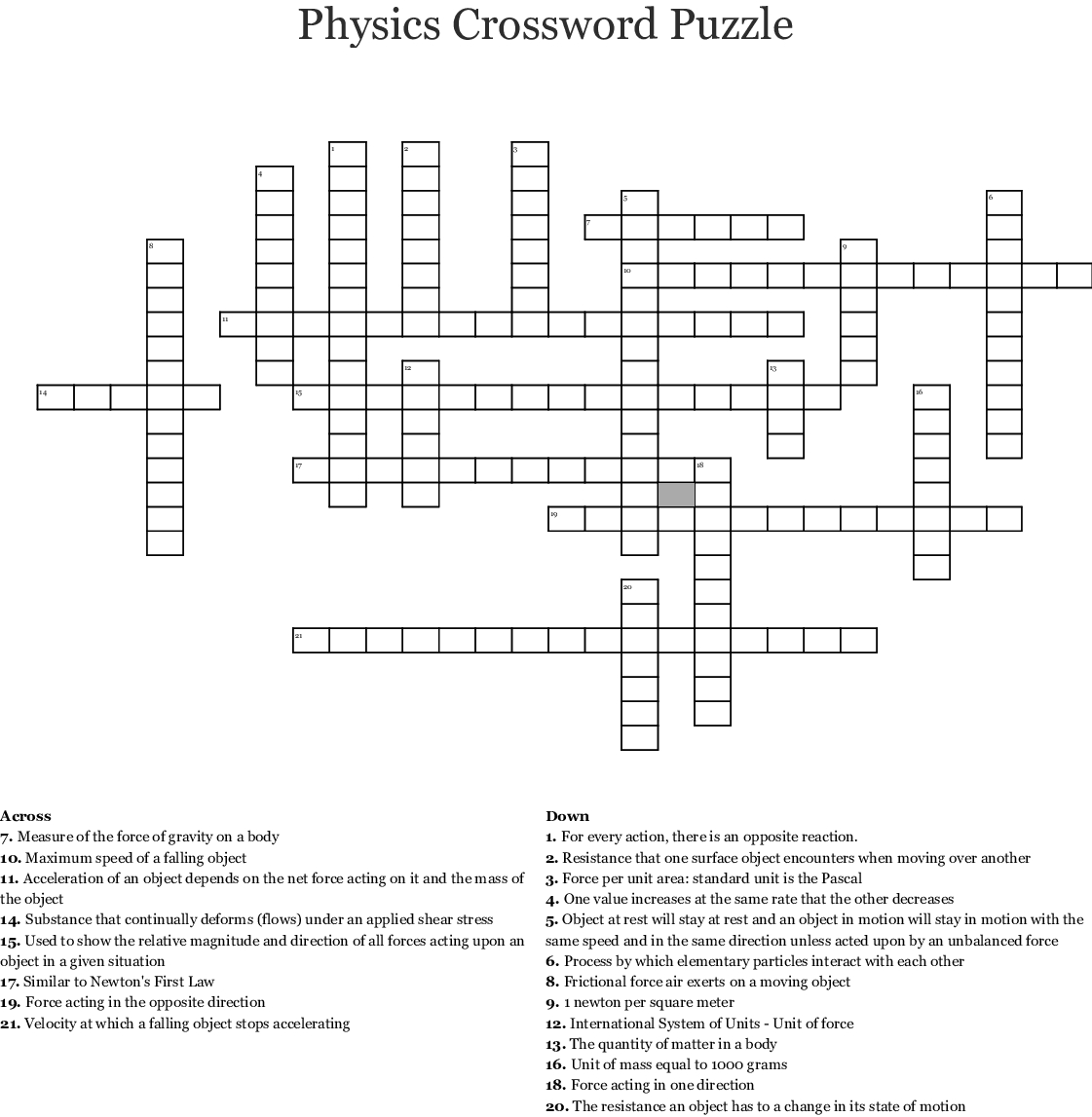 Physics Crossword Puzzle Light Includes Answer Key Teaching Resources Gambaran