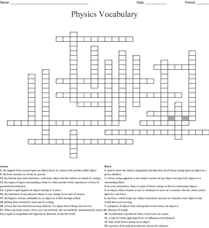 Physics Crossword Puzzles Printable With Answers