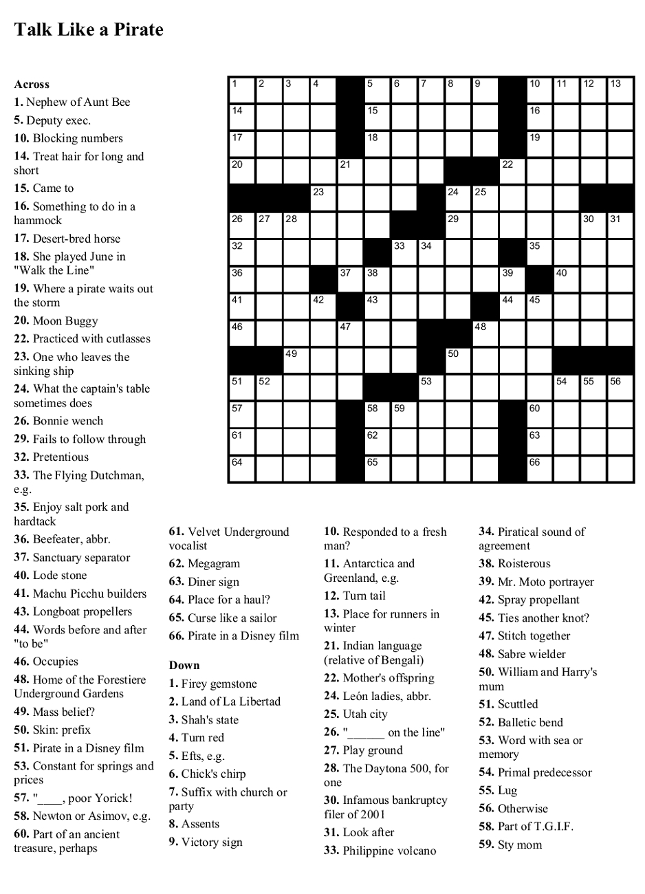 Pirate Crossword Puzzles Easy And Hard | Activity Shelter - Volcano Crossword Puzzle Printable