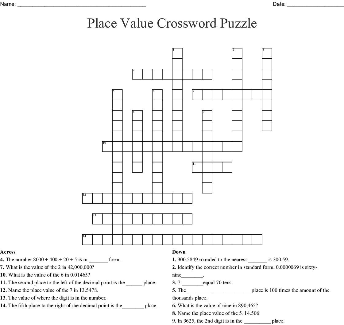 Place Value Crossword Puzzle Crossword - Wordmint - Rounding Crossword Puzzle Printable