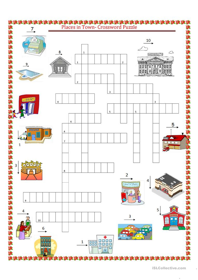 Places In Town Crossword Puzzle Worksheet - Free Esl Printable - Printable Spanish Crossword Puzzle