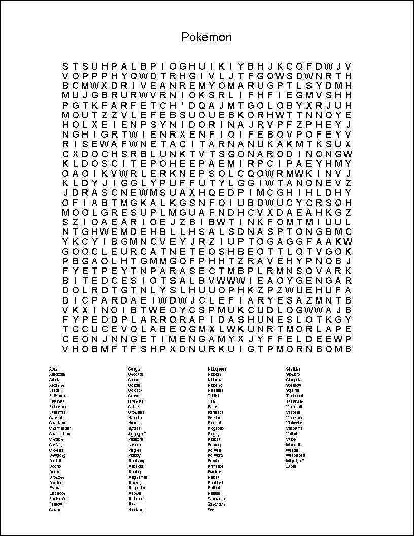 Pokemon Word Search Printable | Kid Work | Pokemon Word Search - Printable Pokemon Puzzles