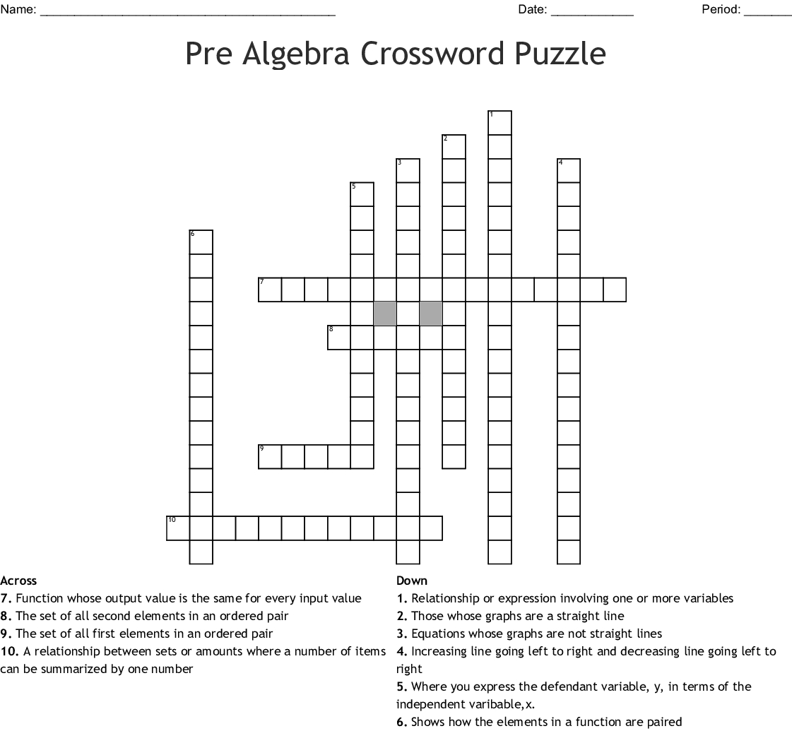Pre Algebra Crossword Puzzle Crossword - Wordmint - Algebra Crossword Puzzle Printable