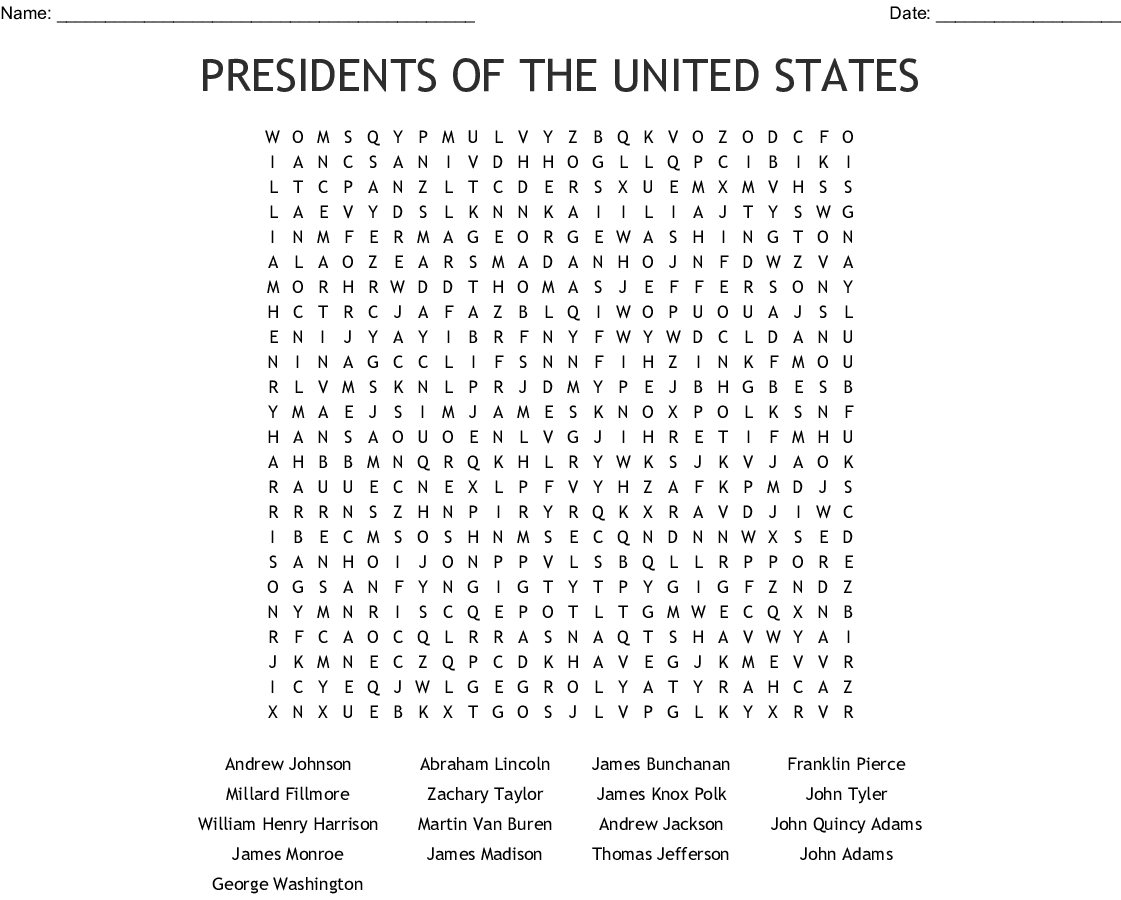 Us Presidents Crossword Puzzle Printable Printable Crossword Puzzles