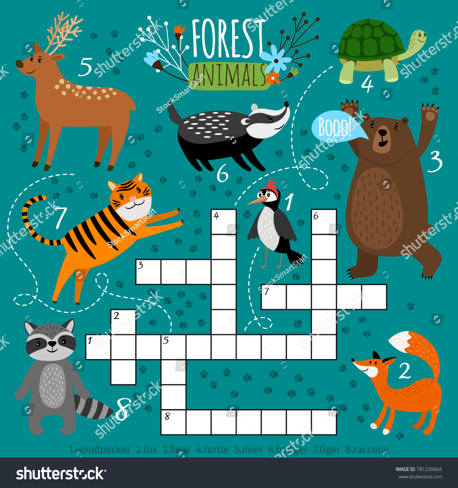 Printable Animal Crossword Preschool Puzzle Quiz Stock Vector - Printable Puzzle Quiz