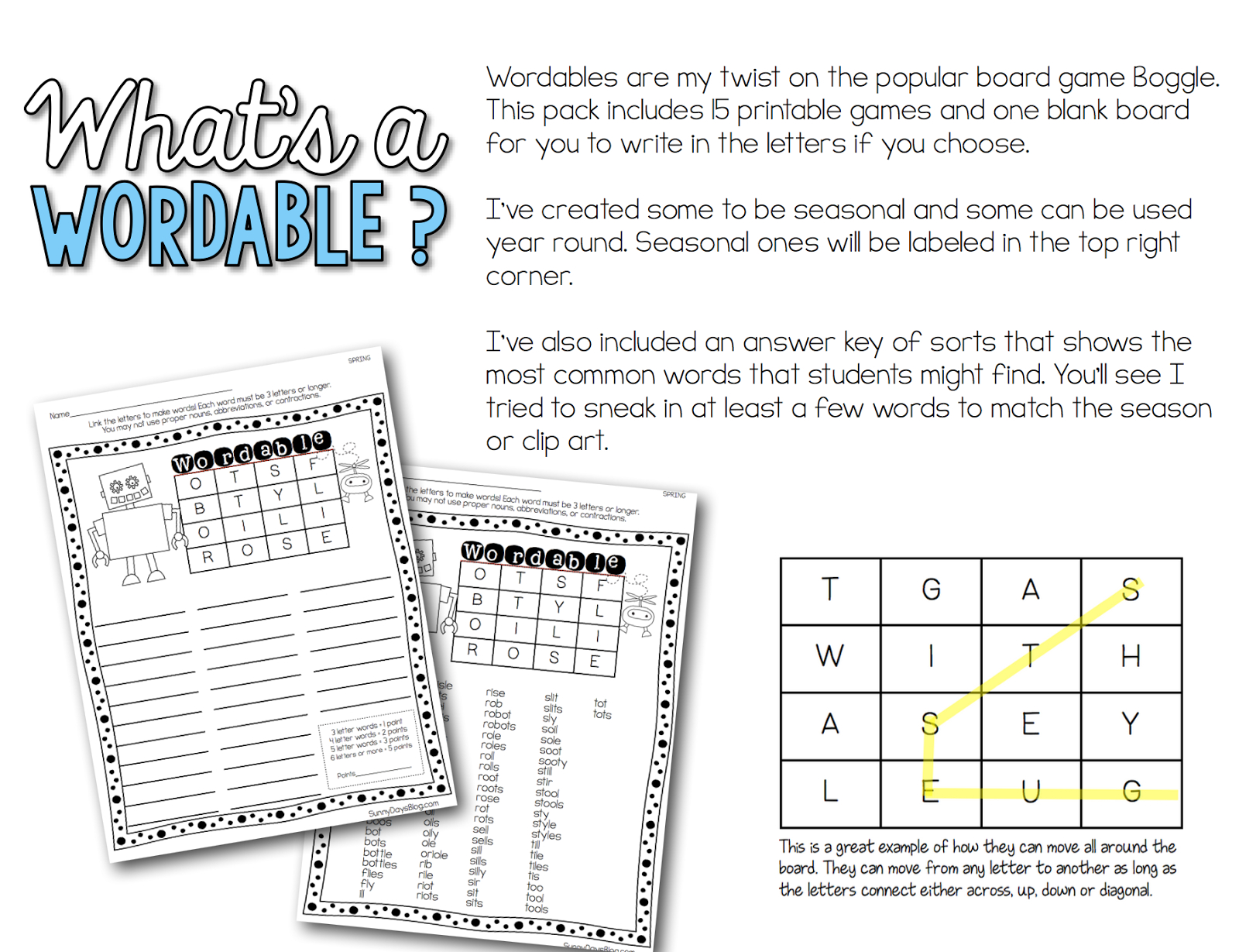 Printable Boggle Puzzles - Great For Word Work, Early Finishers - Printable Boggle Puzzle