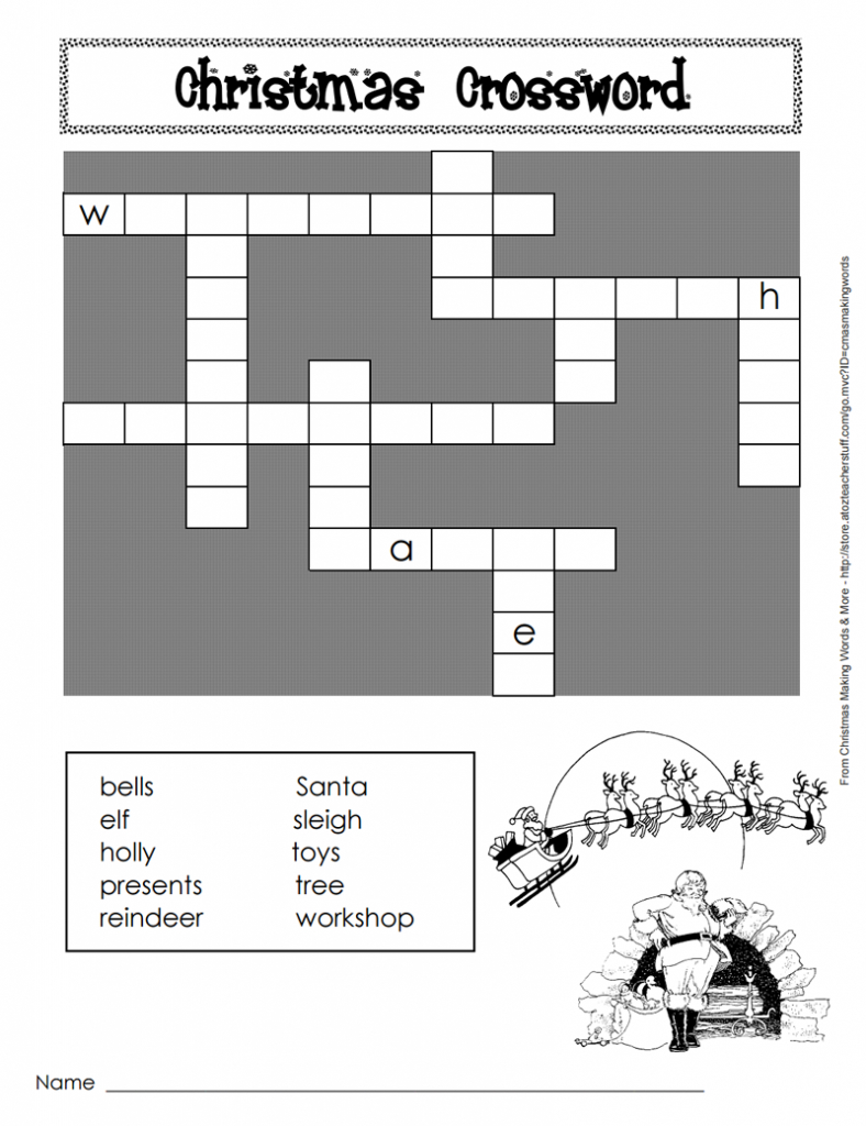 Printable Christmas Crossword Puzzle | A To Z Teacher Stuff - Crossword Puzzle 1St Grade Printable