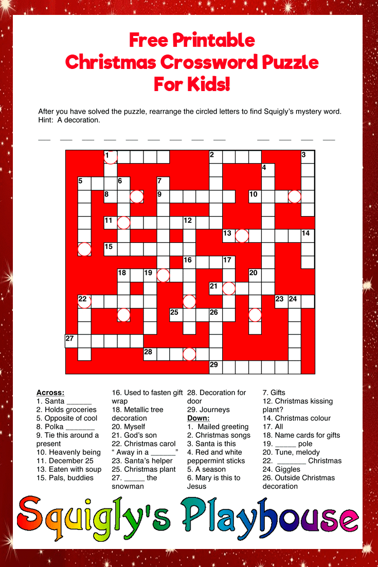 Printable Christmas Puzzles For Kids | Squigly&amp;#039;s Playhouse - Free Printable Christmas Crossword Puzzles