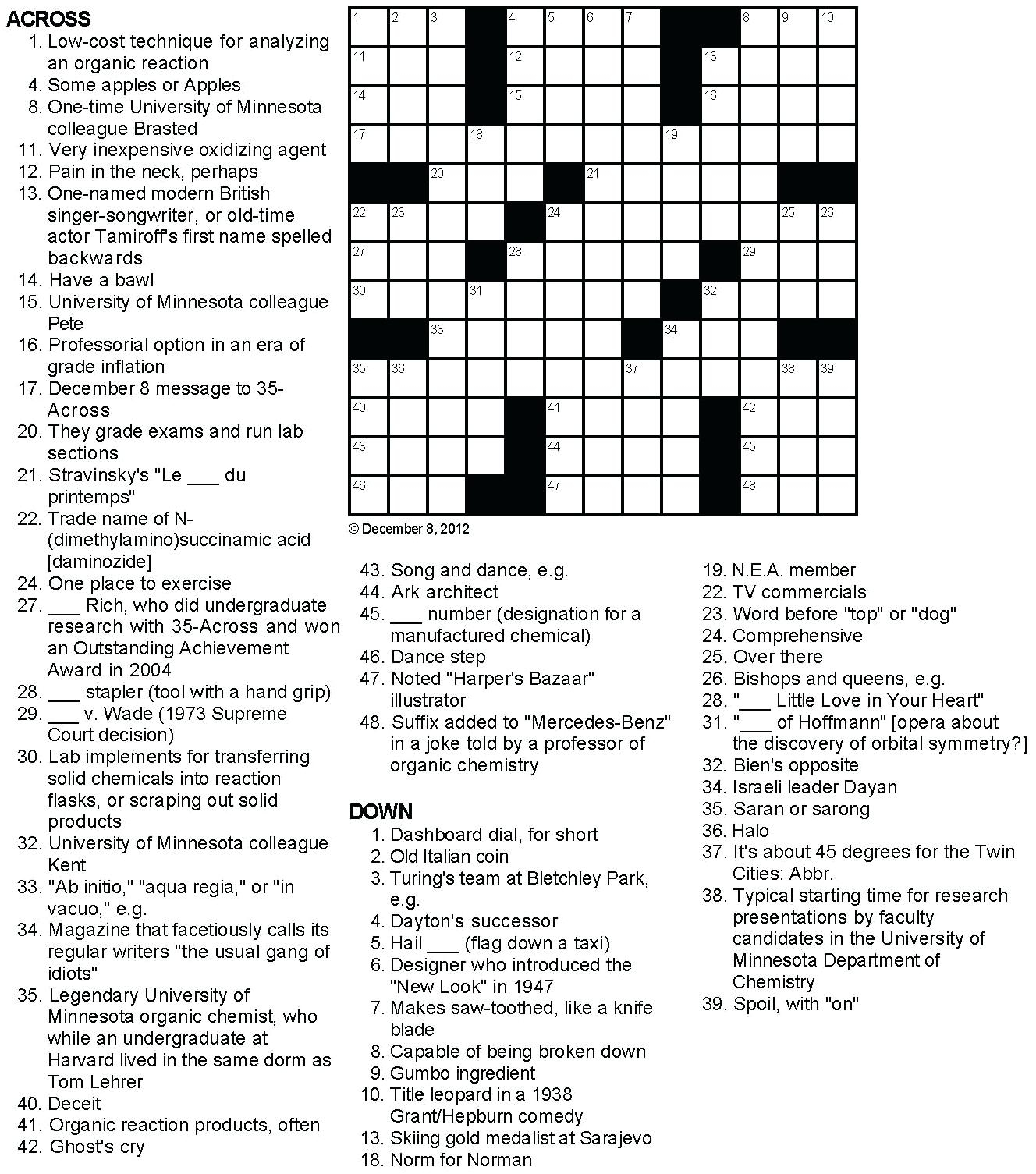 Printable Crossowrd Puzzles Chemistry Tribute Crossword Puzzle Chem - Crossword Puzzle And Answers Printable