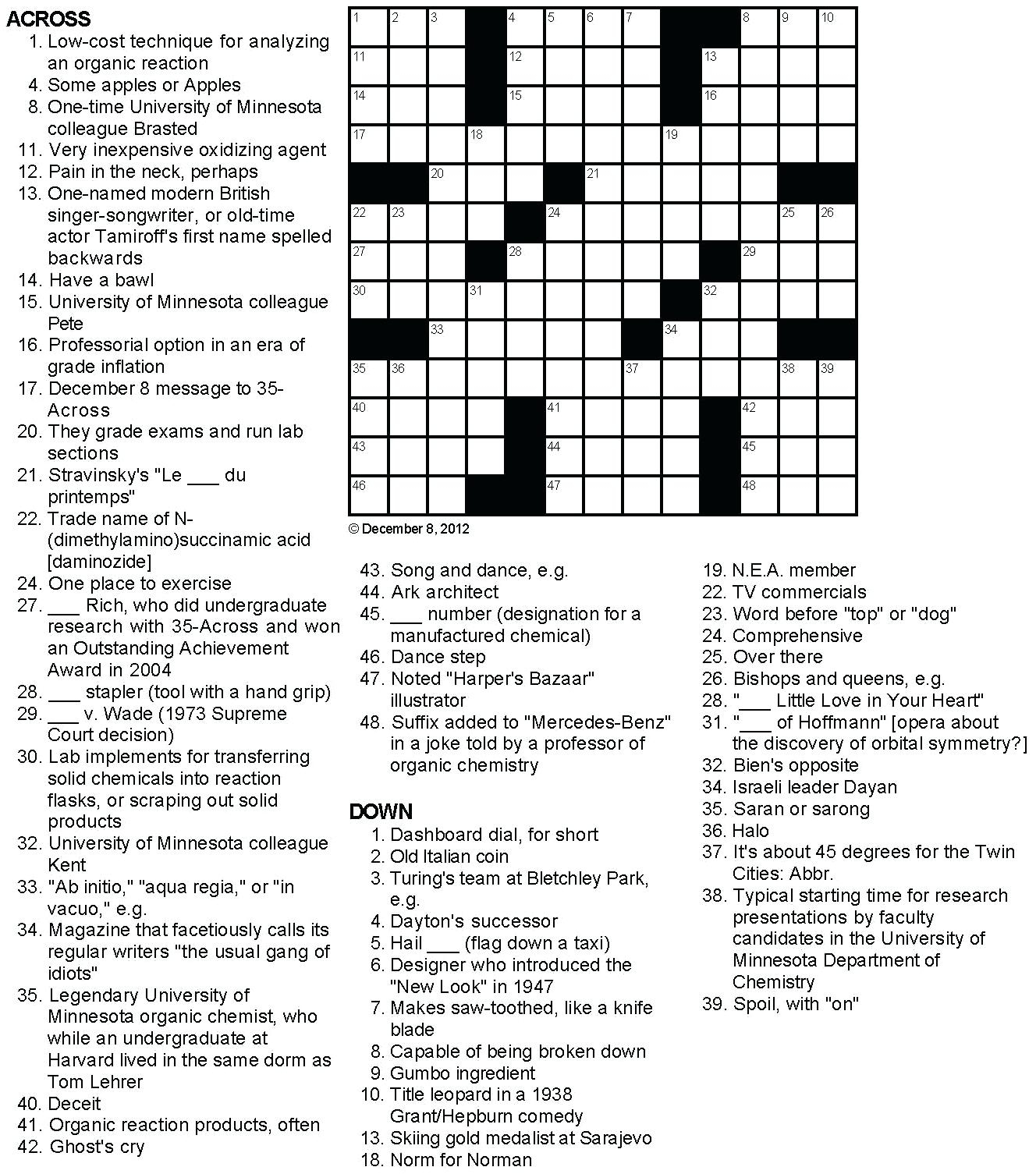 Printable Crossowrd Puzzles Chemistry Tribute Crossword Puzzle Chem - Printable Crossword Puzzle 2018