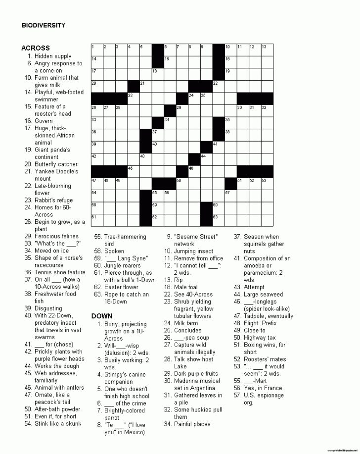 Printable Crossword Puzzles For Seniors