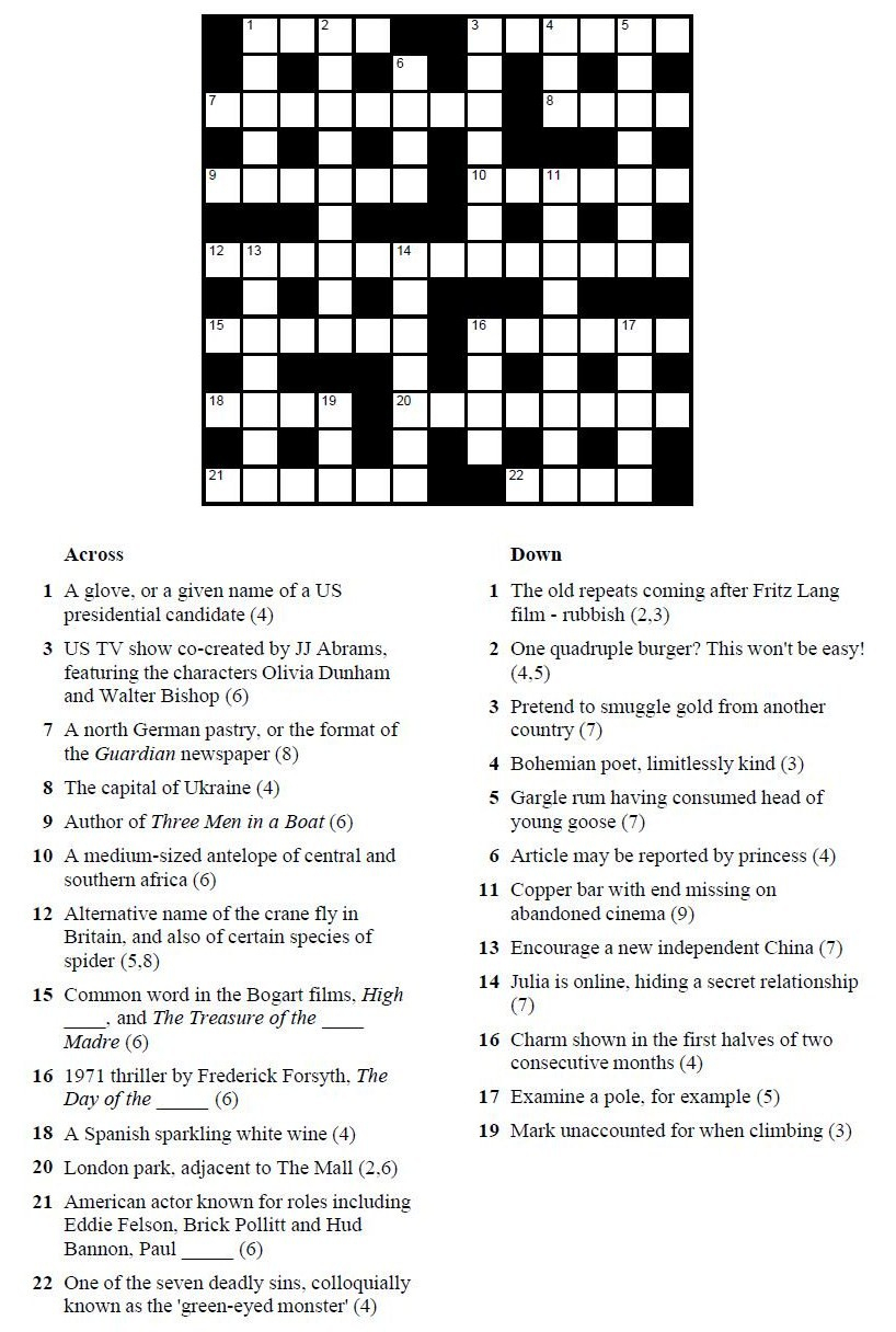 Printable Crosswords | Commoner Crosswords - Printable Crossword Solutions