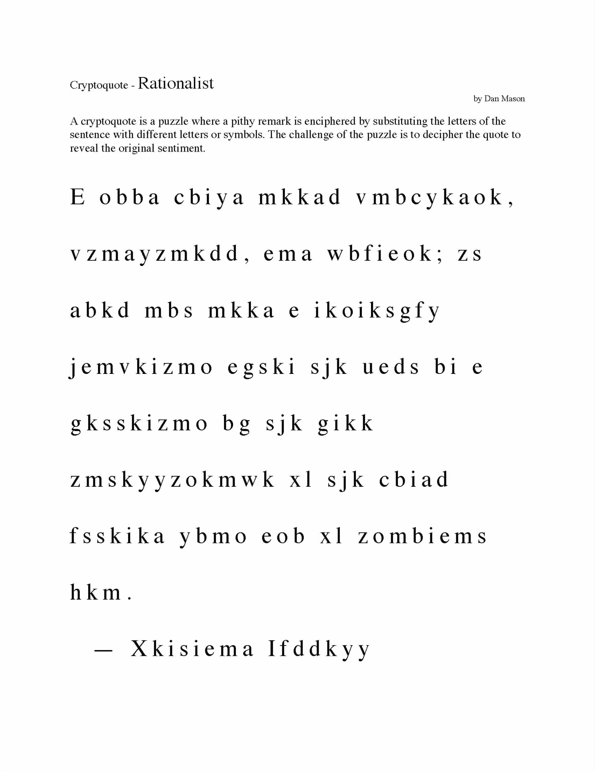 Printable Cryptogram Puzzles With Answers Printable Crossword Puzzles