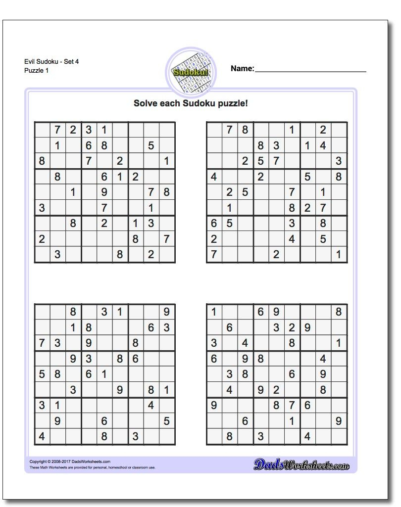 Printable Evil Sudoku Puzzles | Math Worksheets | Sudoku Puzzles - Printable Sudoku Puzzle With Answer Key