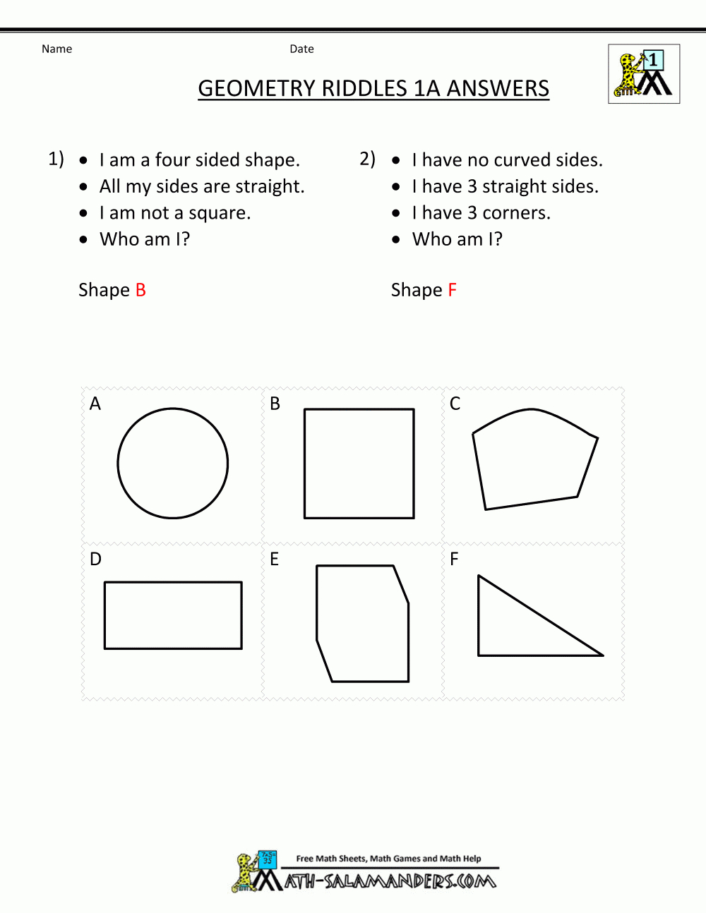 Printable Geometry Worksheets - Riddles - Printable Geometry Puzzles