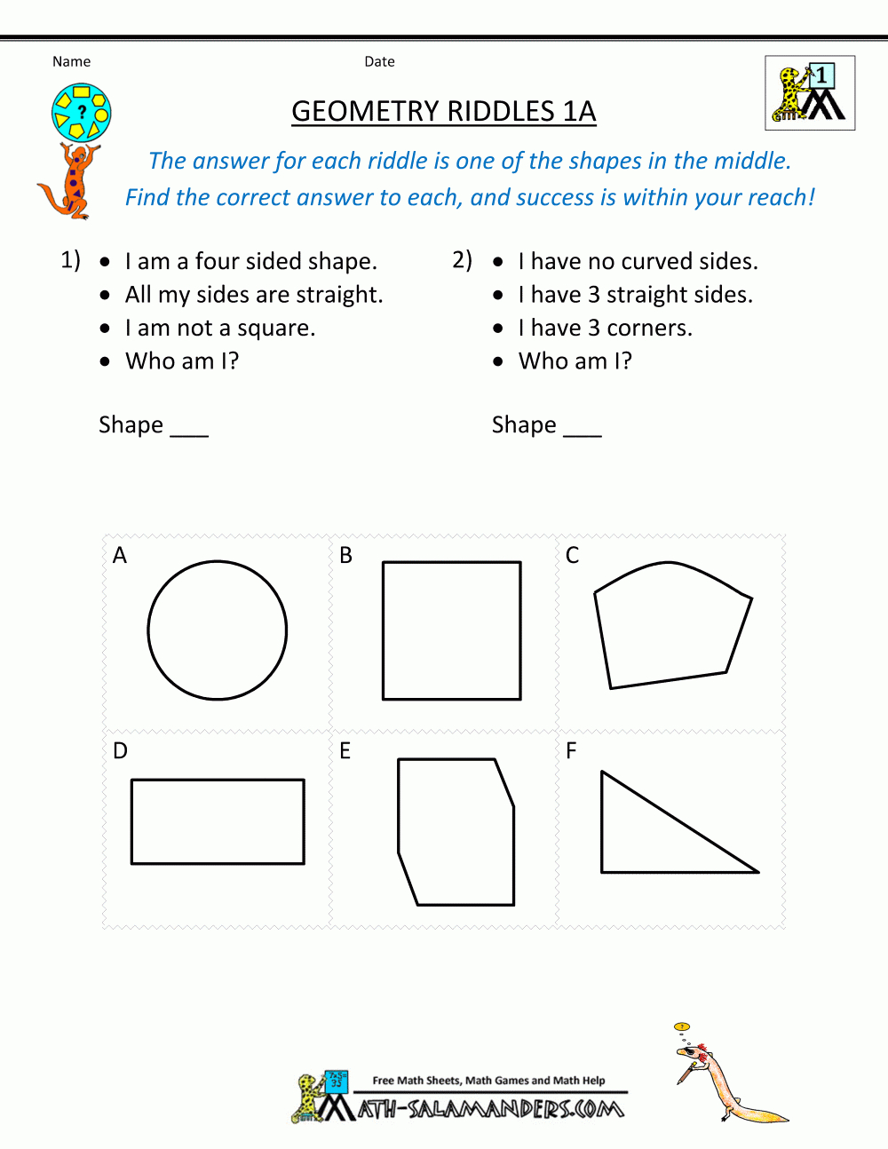 Printable Geometry Worksheets - Riddles - Printable Geometry Puzzles