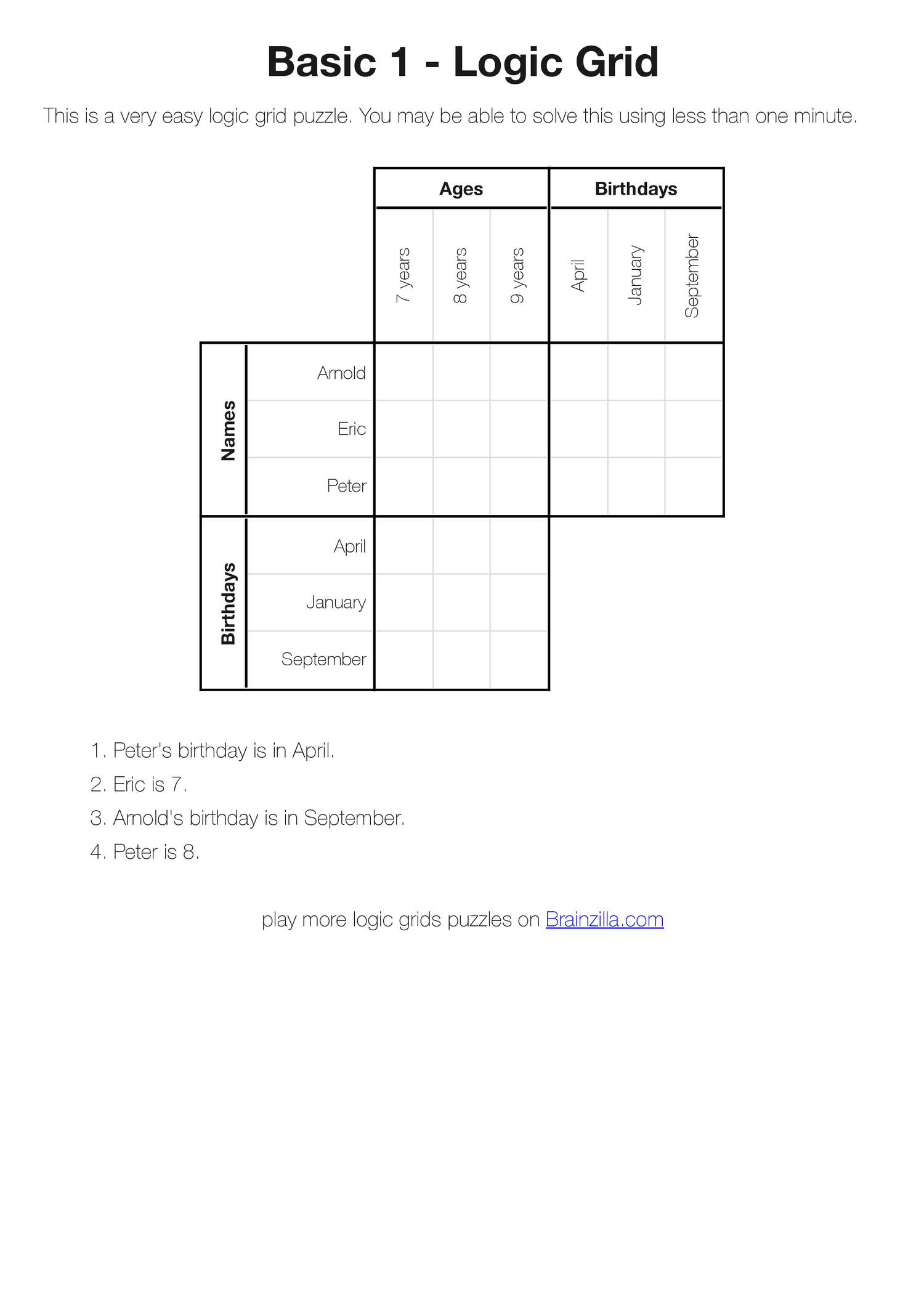 Printable Logic Puzzle Grid Printable Crossword Puzzles