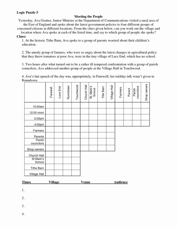 Printable Logic Puzzles For 6Th Graders