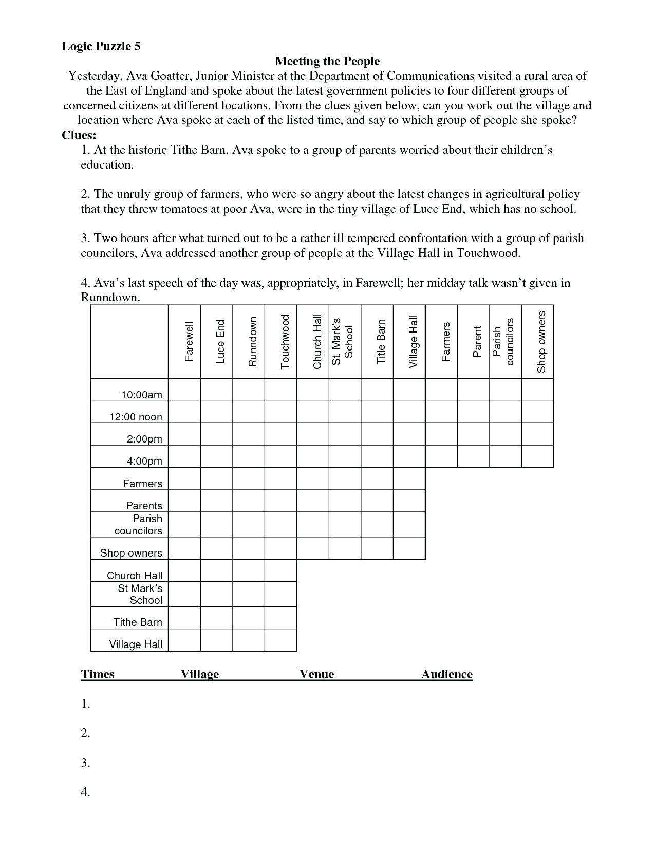 Printable Logic Puzzles For Kids Printable Logic Puzzles For Kids - Printable Logic Puzzle Worksheet