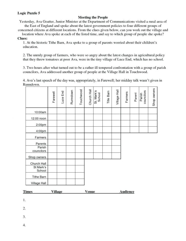 Printable Logic Puzzles For Elementary Students