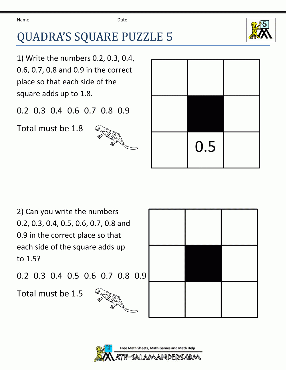 Printable Math Puzzles 5Th Grade - Printable Decimal Puzzles