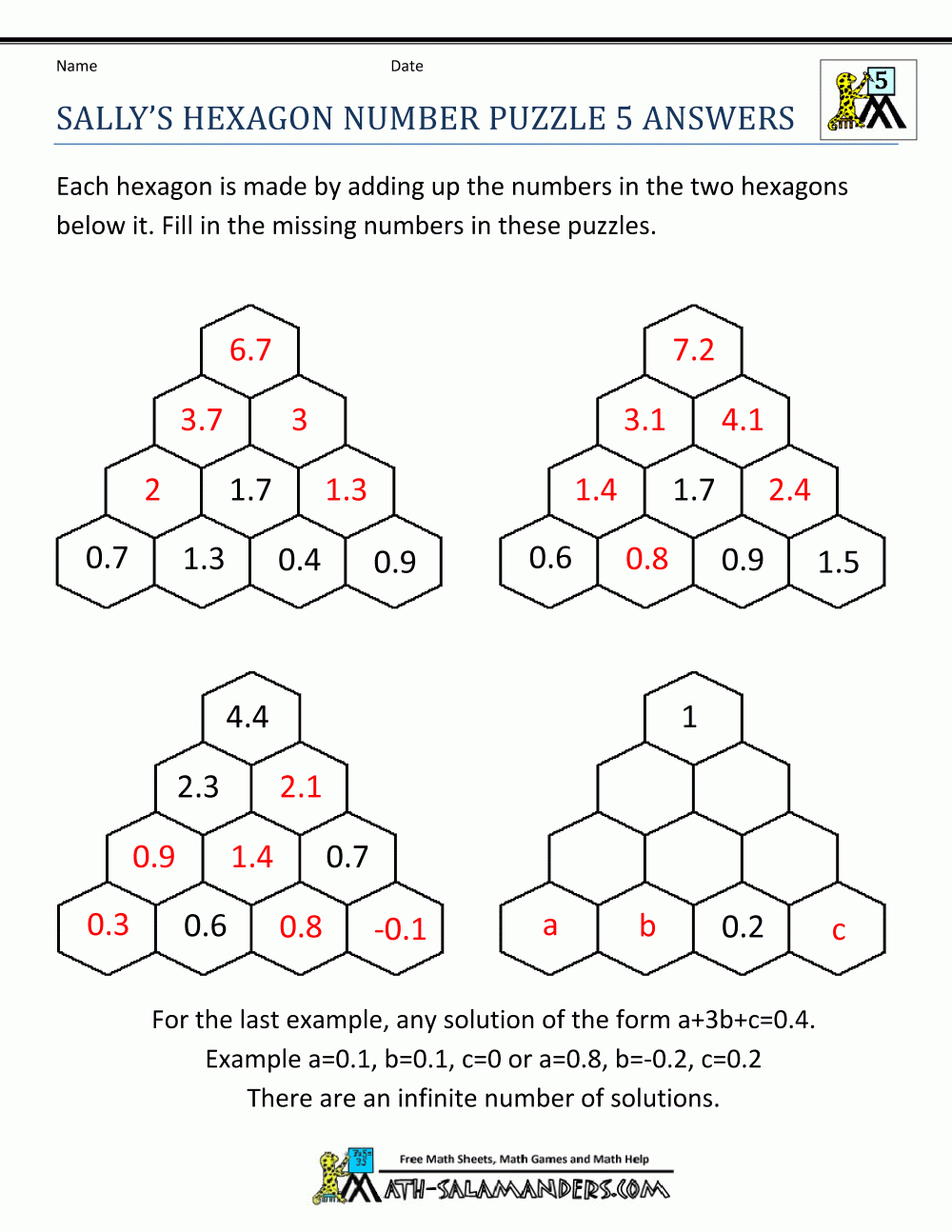 Printable Math Puzzles 5Th Grade - Printable Hexagon Puzzle