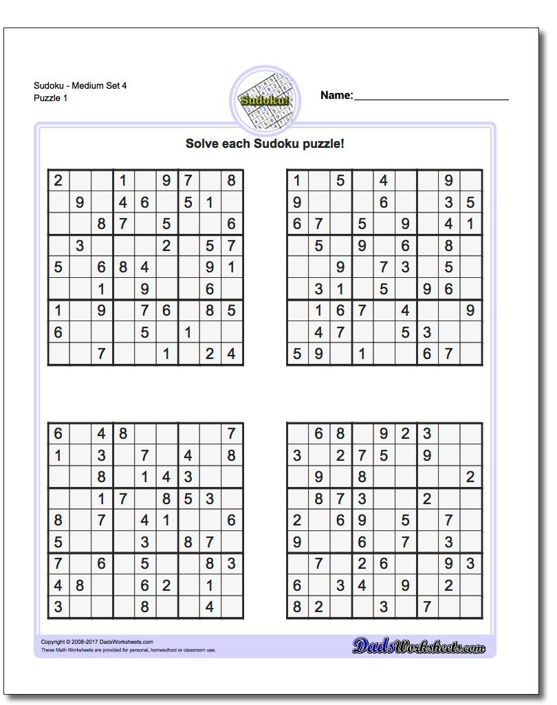 Printable Medium Sudoku Puzzles | Math Worksheets | Sudoku Puzzles - Printable Crossword Puzzles 1978