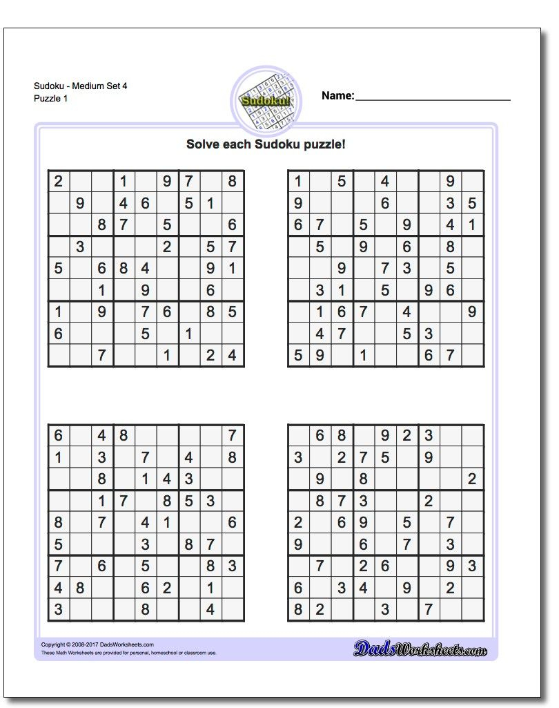 Printable Medium Sudoku Puzzles | Math Worksheets | Sudoku Puzzles - Printable Puzzles And Solutions