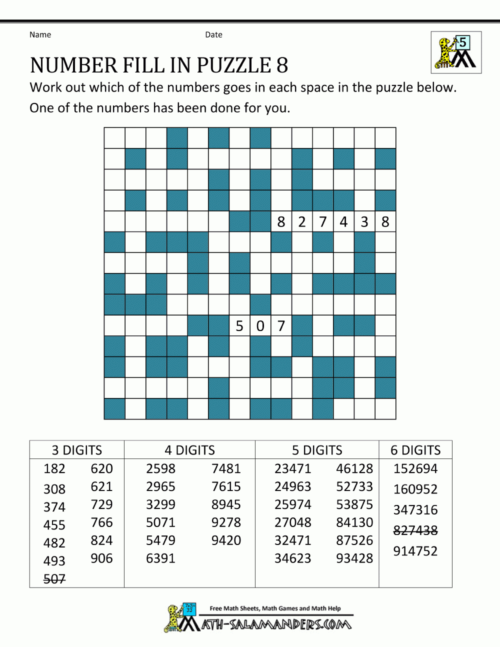 Printable Number Puzzles Number Fill In Puzzle 8 | Math | Mathe - Printable Crossword #4