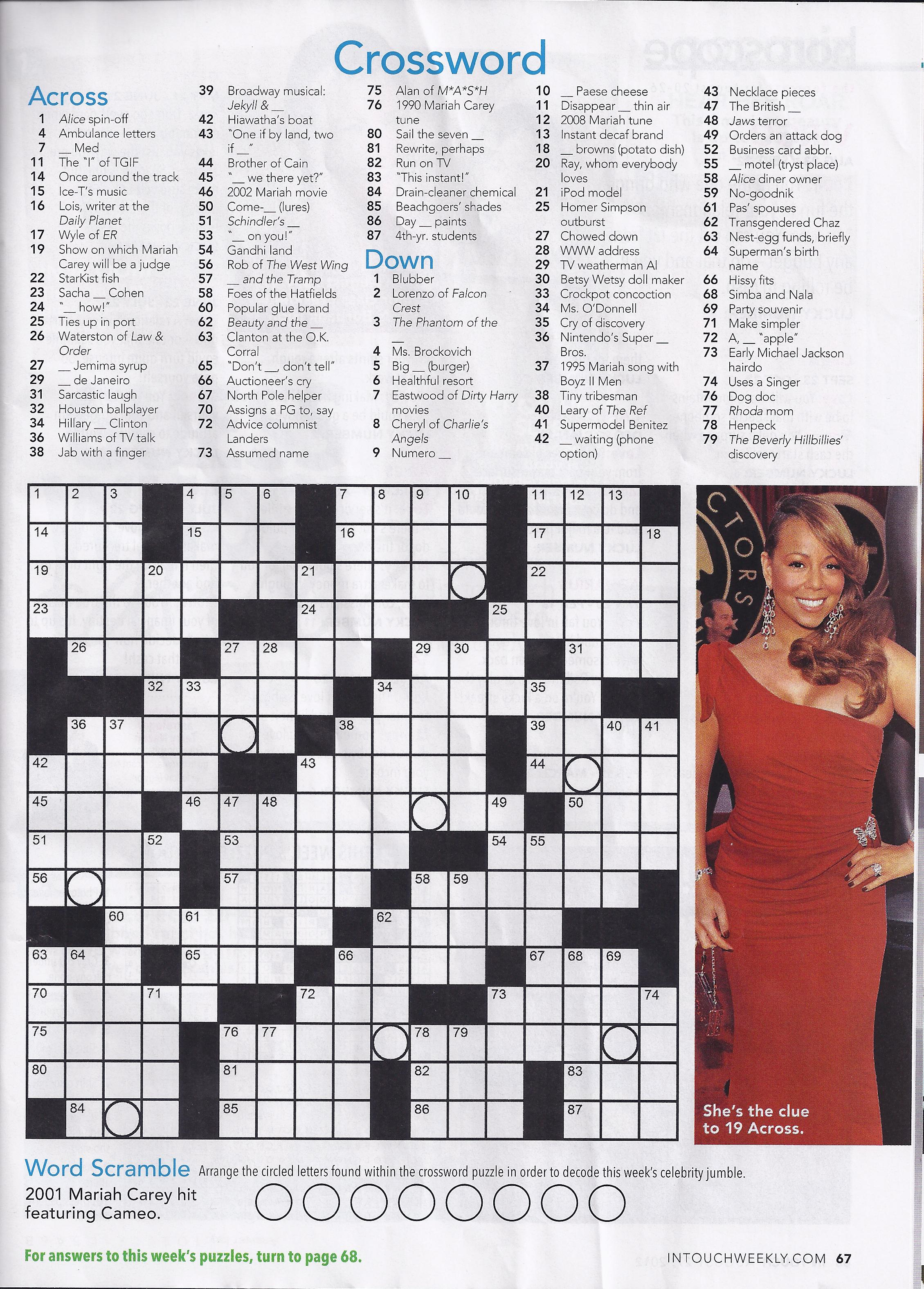 Printable People Magazine Crossword Puzz - Printable People Crossword Puzzles